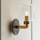 Endon Travi Wall Dark brown Emperador marble, vintage brass & clear glass