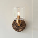 Endon Travi Wall Dark brown Emperador marble, vintage brass & clear glass