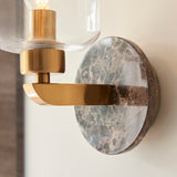 Endon Travi Wall Dark brown Emperador marble, vintage brass & clear glass