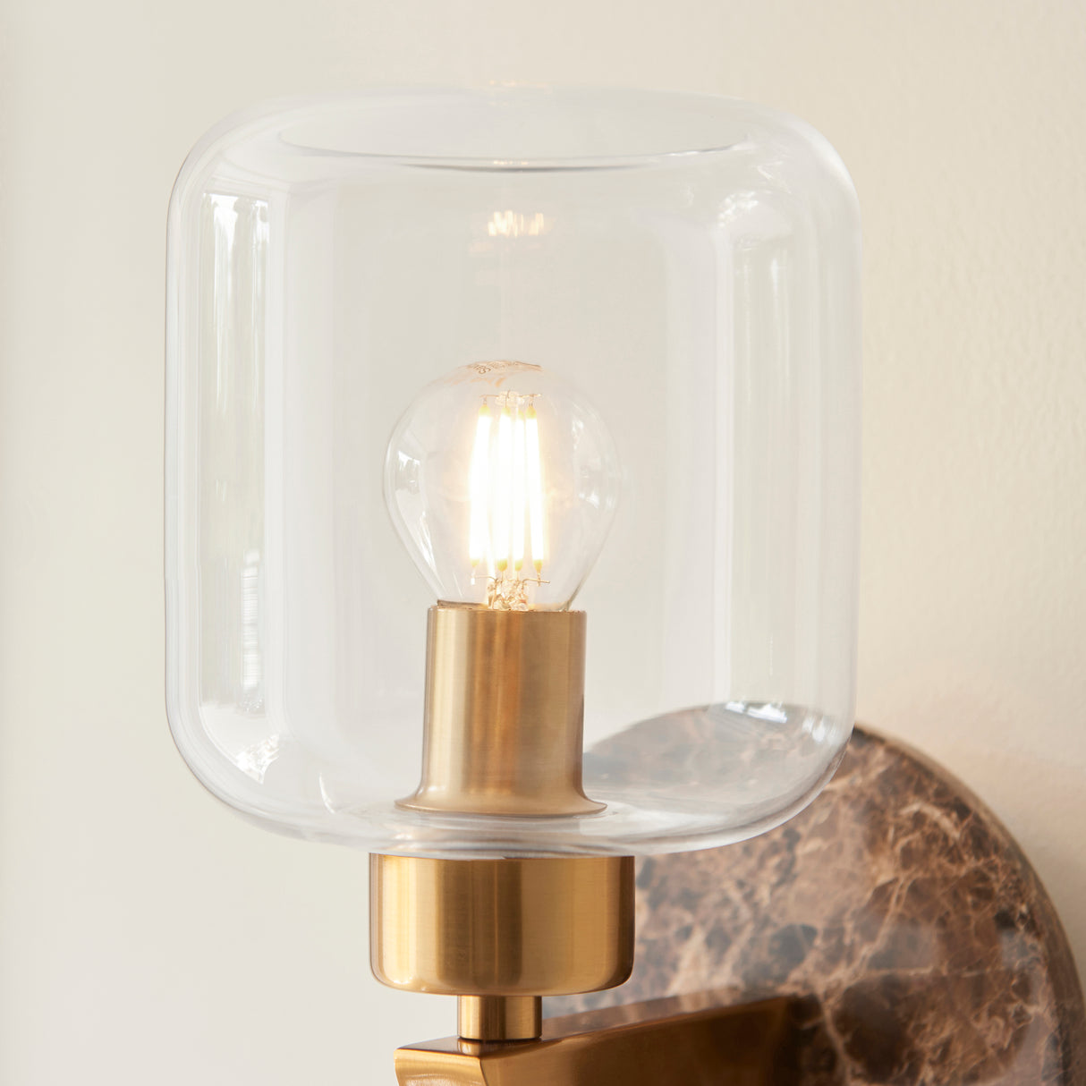 Endon Travi Wall Dark brown Emperador marble, vintage brass & clear glass