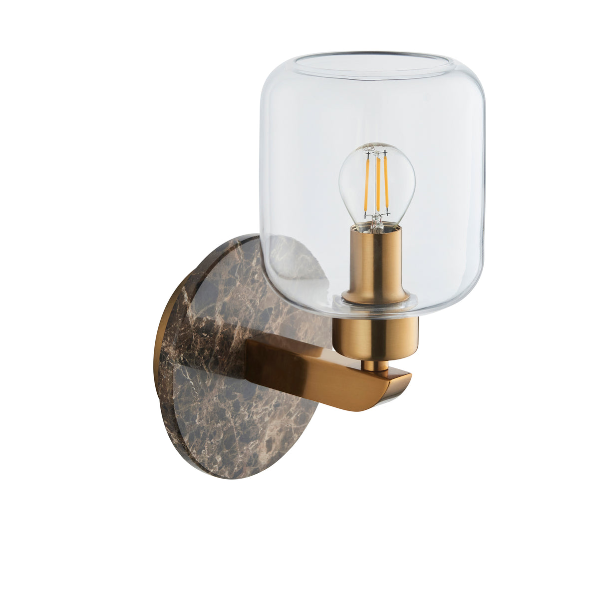 Endon Travi Wall Dark brown Emperador marble, vintage brass & clear glass