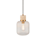 Endon Travi Ribbed Pendant Natural travertine, vintage brass & clear ribbed glass