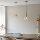 Endon Travi Ribbed Pendant Natural travertine, vintage brass & clear ribbed glass