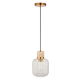 Endon Travi Ribbed Pendant Natural travertine, vintage brass & clear ribbed glass