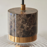Endon Travi Ribbed Pendant Dark brown Emperador marble, vintage brass & clear ribbed glass