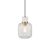 Endon Travi Ribbed Pendant White volakas marble, vintage brass & clear ribbed glass