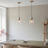Endon Travi Ribbed Pendant White volakas marble, vintage brass & clear ribbed glass