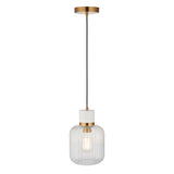 Endon Travi Ribbed Pendant White volakas marble, vintage brass & clear ribbed glass