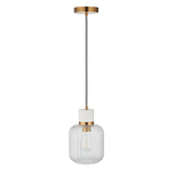 Endon Travi Ribbed Pendant White volakas marble, vintage brass & clear ribbed glass