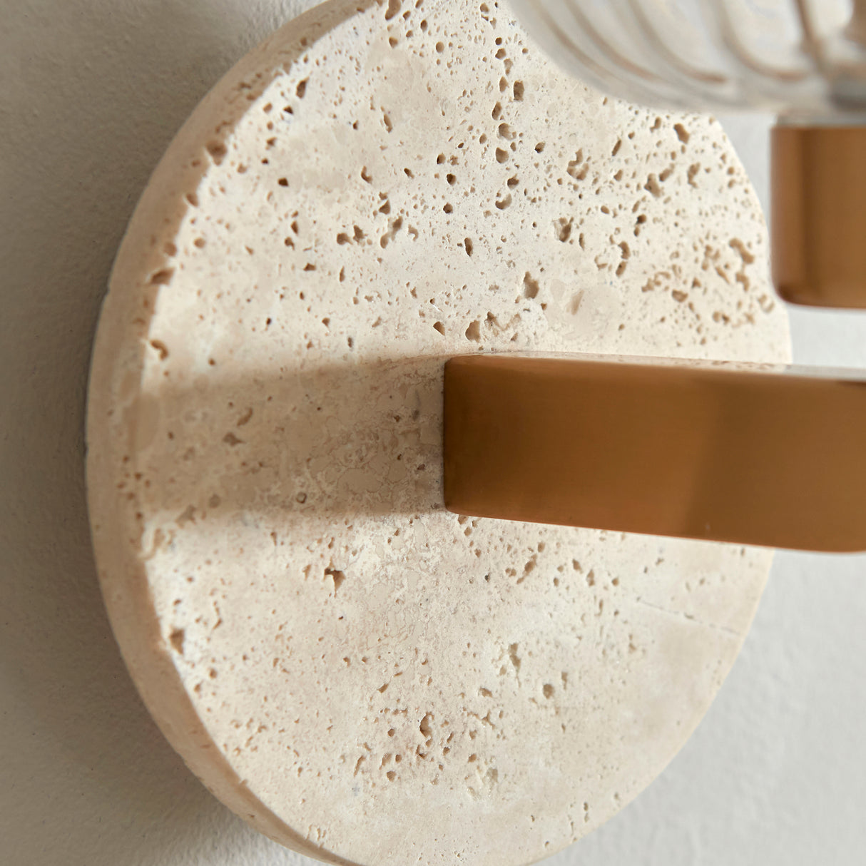 Endon Travi Ribbed Wall Beige textured marble, vintage brass & clear ribbed glass