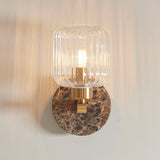 Endon Travi Ribbed Wall Dark brown Emperador marble, vintage brass & clear ribbed glass