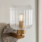 Endon Travi Ribbed Wall Dark brown Emperador marble, vintage brass & clear ribbed glass