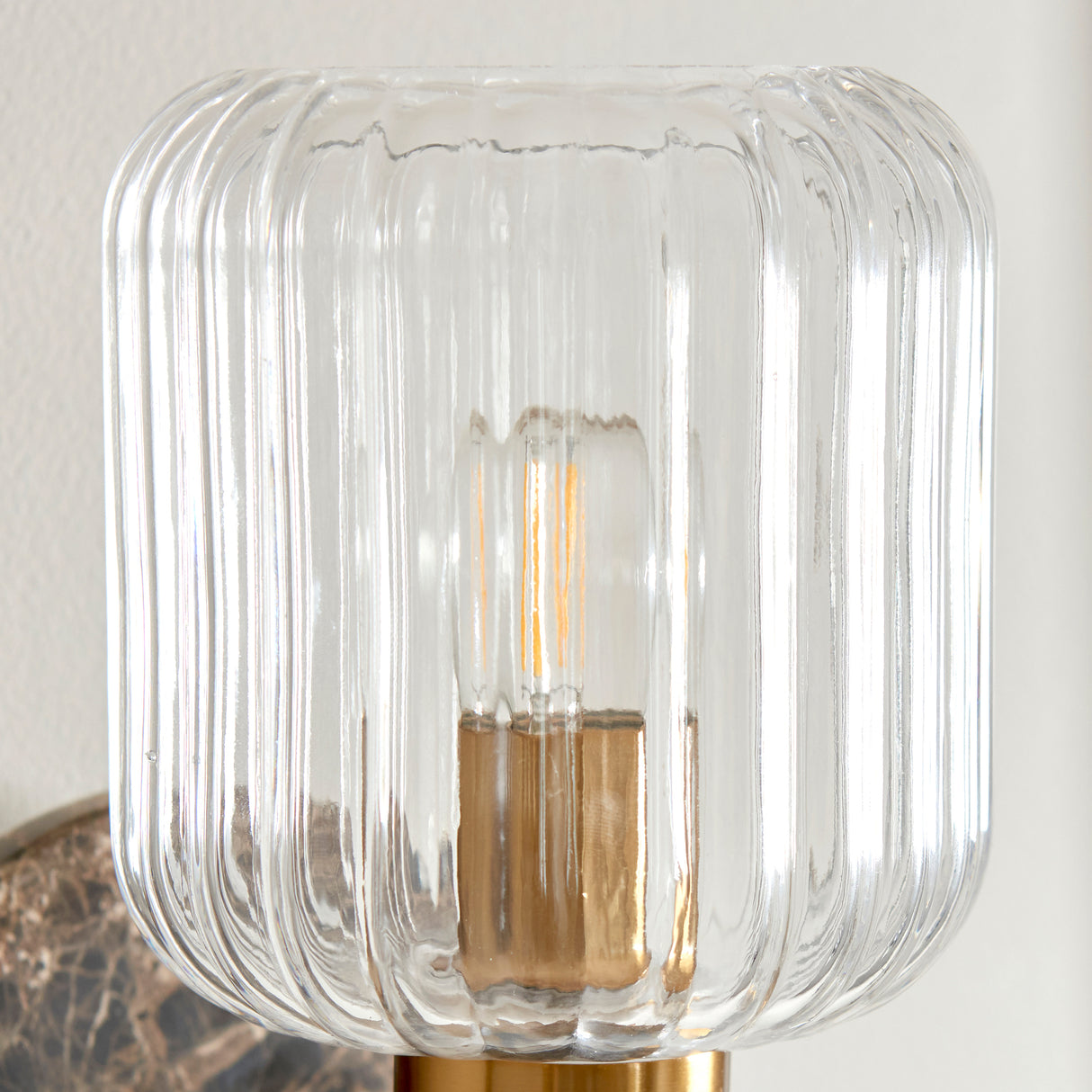 Endon Travi Ribbed Wall Dark brown Emperador marble, vintage brass & clear ribbed glass