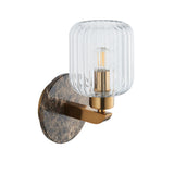 Endon Travi Ribbed Wall Dark brown Emperador marble, vintage brass & clear ribbed glass