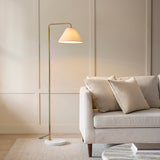 Endon Wallbridge Floor Brushed aged brass plate, white marble & natural faux linen