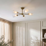 Endon Avelyn 5lt Semi Flush Antique brass plate & clear ribbed glass