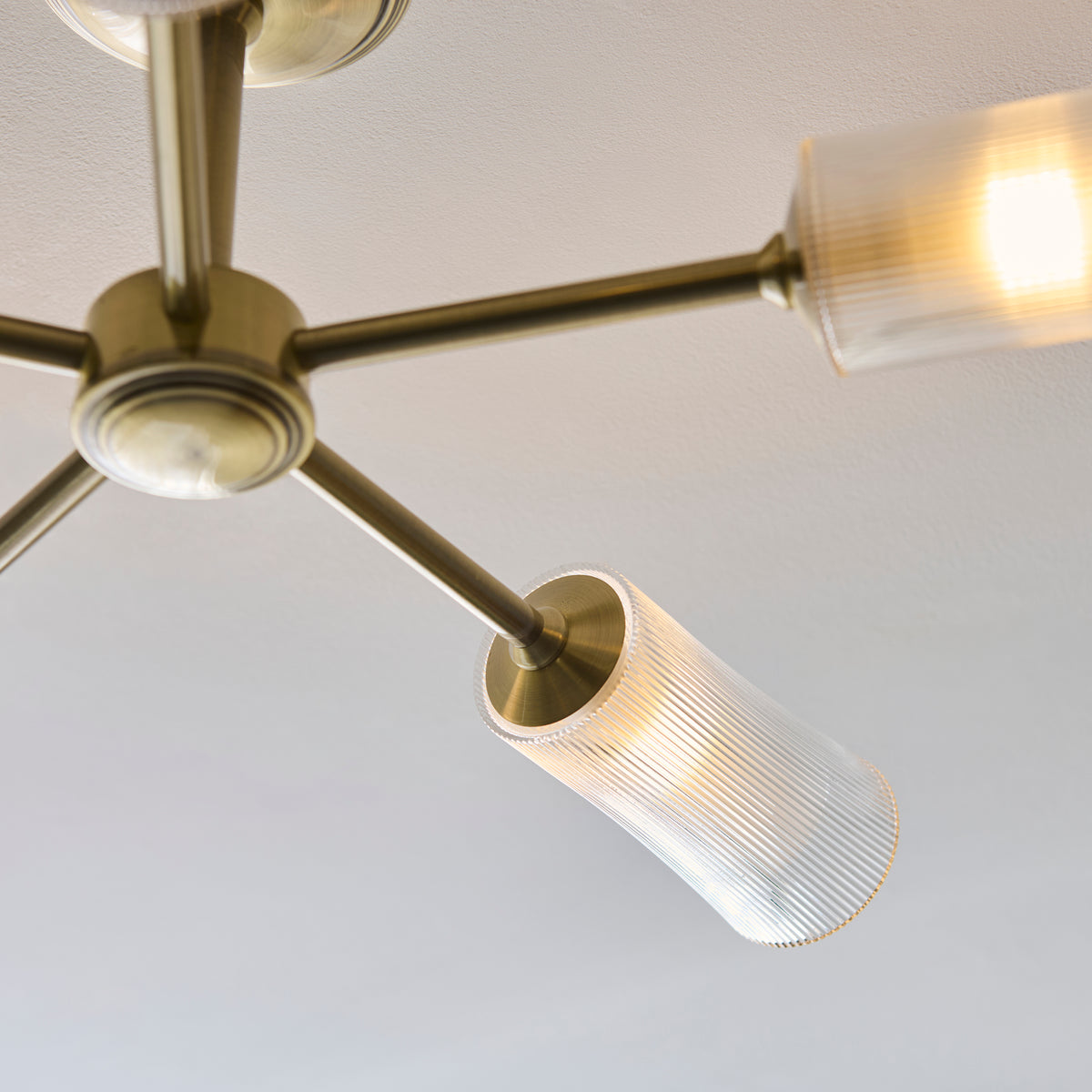 Endon Avelyn 5lt Semi Flush Antique brass plate & clear ribbed glass