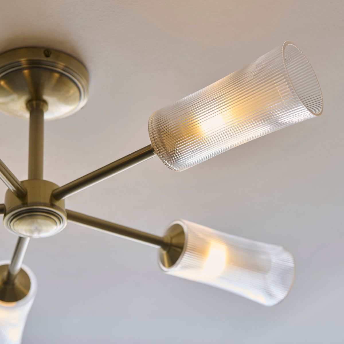 Endon Avelyn 5lt Semi Flush Antique brass plate & clear ribbed glass
