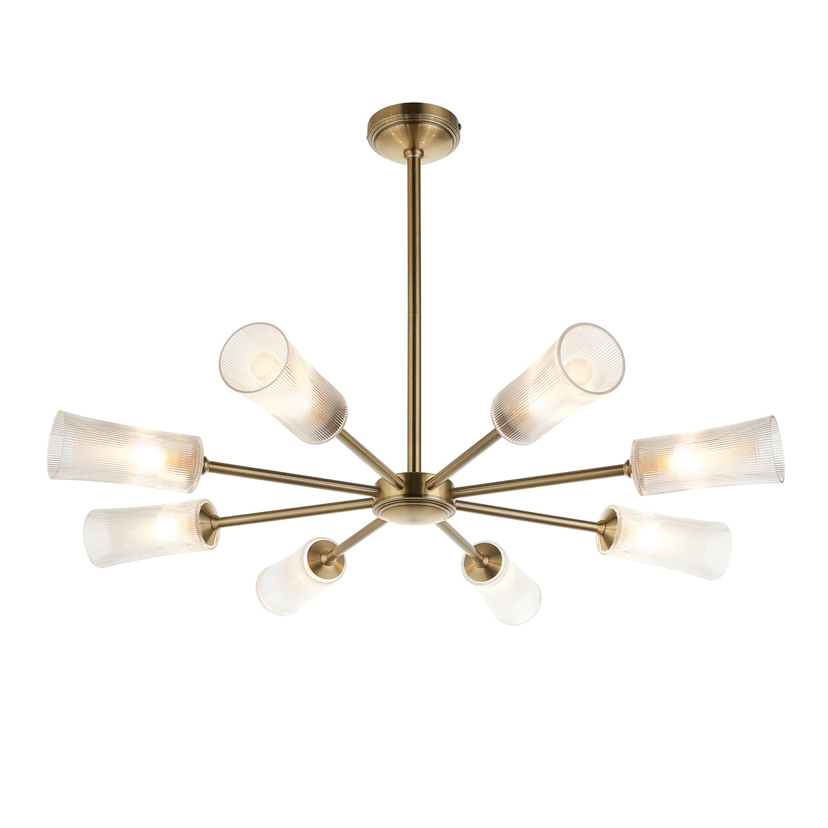 Endon Avelyn 8lt Pendant Antique brass plate & clear ribbed glass