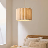 Endon Olson Pendant Oak stained wood & natural fabric