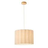 Endon Olson Pendant Oak stained wood & natural fabric