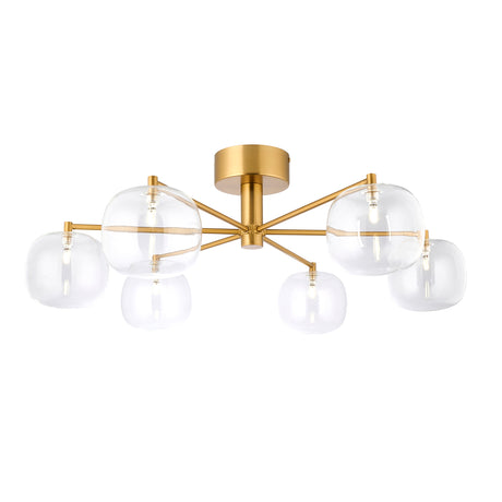 Endon Oslo 6lt Semi Flush Brushed aged brass plate & clear glass