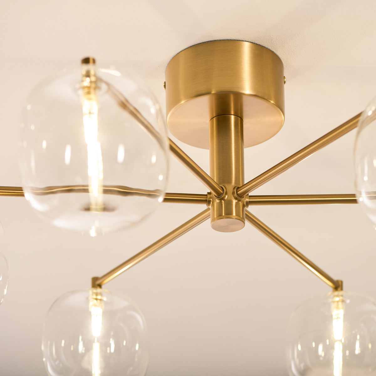 Endon Oslo 6lt Semi Flush Brushed aged brass plate & clear glass