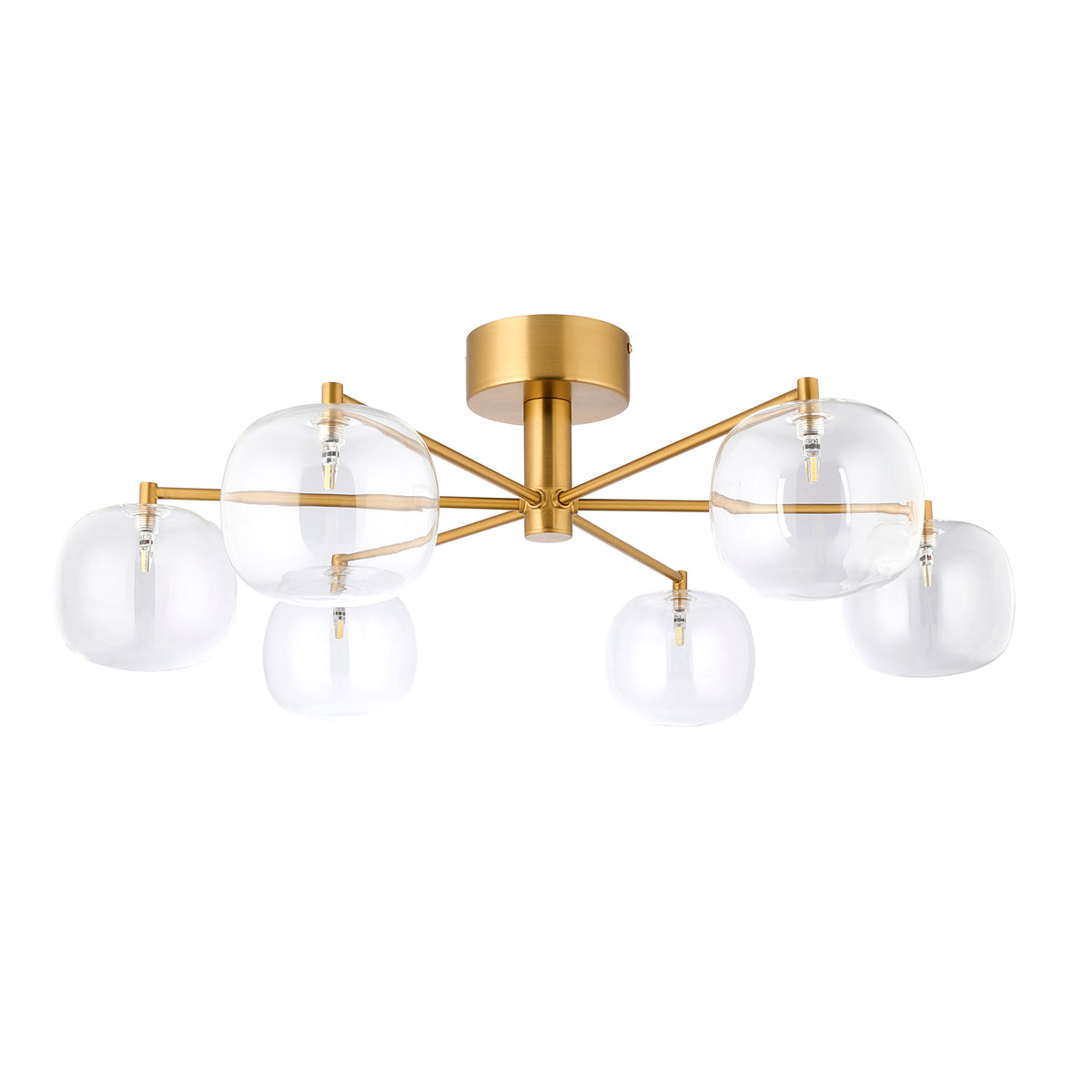 Endon Oslo 6lt Semi Flush Brushed aged brass plate & clear glass