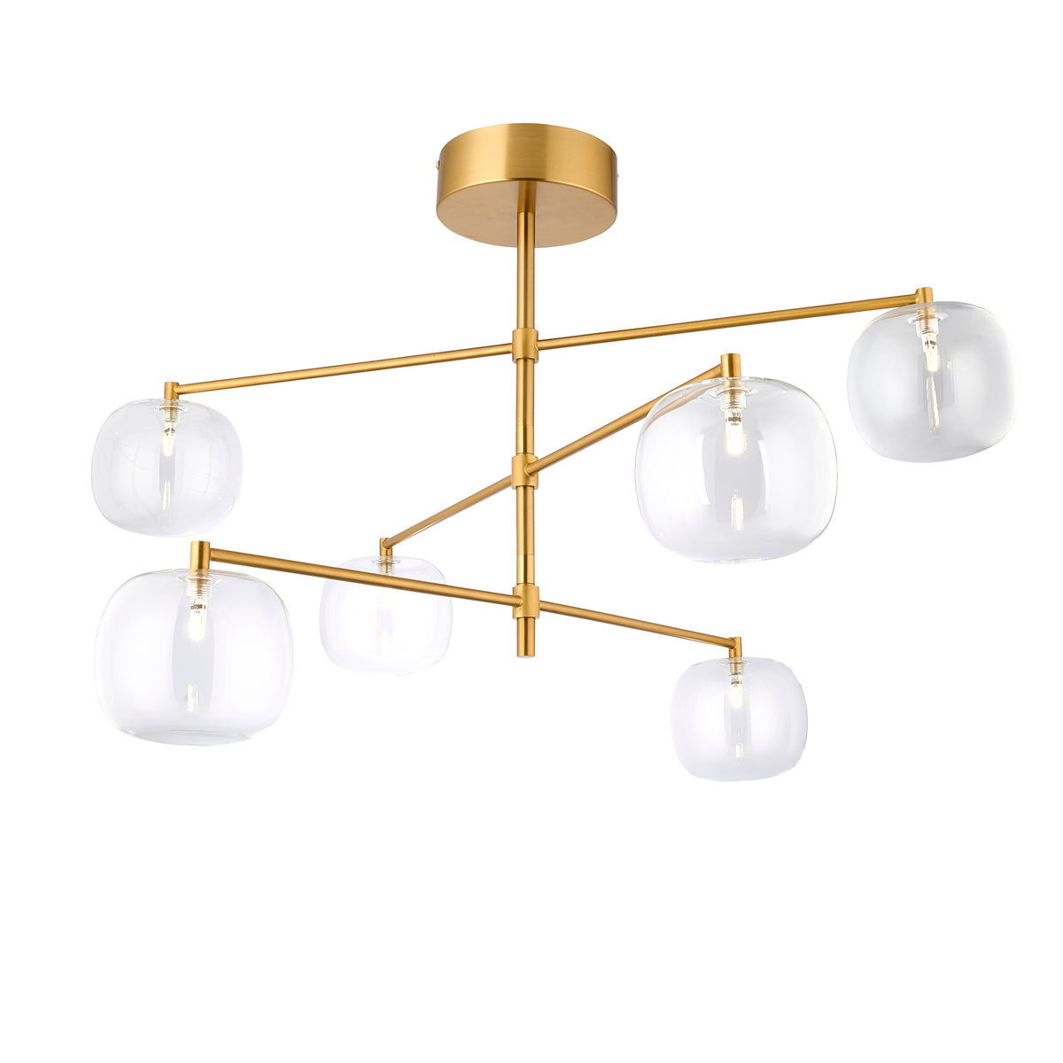 Endon Oslo 6lt Pendant Brushed aged brass plate & clear glass
