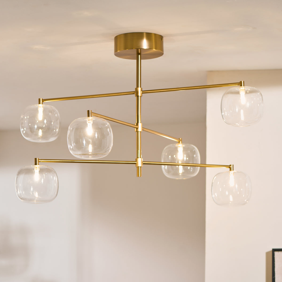 Endon Oslo 6lt Pendant Brushed aged brass plate & clear glass
