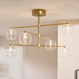 Endon Oslo 6lt Pendant Brushed aged brass plate & clear glass