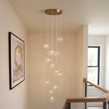 Endon Oslo 12lt Cascade Pendant Brushed aged brass plate & clear glass