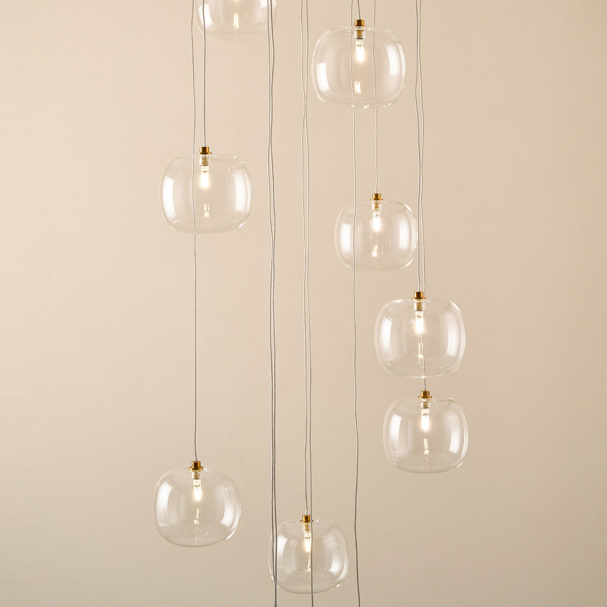 Endon Oslo 12lt Cascade Pendant Brushed aged brass plate & clear glass