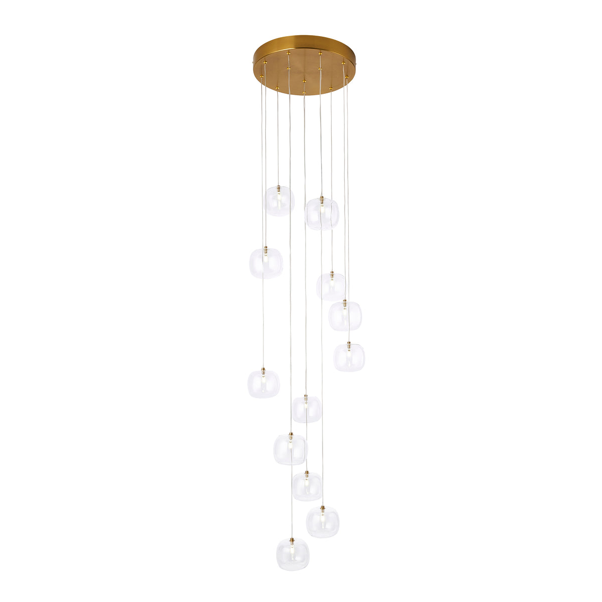 Endon Oslo 12lt Cascade Pendant Brushed aged brass plate & clear glass