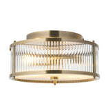 Endon Ridgeton IP44 2lt Flush Antique brass plate, clear ribbed & frosted glass