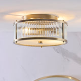 Endon Ridgeton IP44 2lt Flush Antique brass plate, clear ribbed & frosted glass