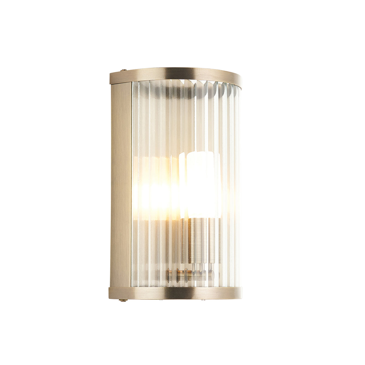 Endon Ridgeton IP44 Wall Antique brass plate & clear ribbed glass