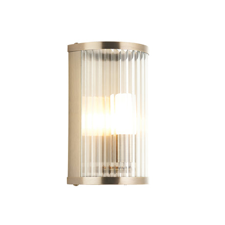 Endon Ridgeton IP44 Wall Antique brass plate & clear ribbed glass