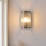 Endon Ridgeton IP44 Wall Antique brass plate & clear ribbed glass