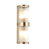 Endon Ridgeton IP44 2lt Wall Antique brass plate & clear ribbed glass