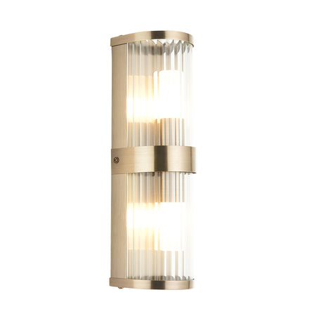 Endon Ridgeton IP44 2lt Wall Antique brass plate & clear ribbed glass