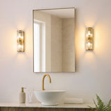 Endon Ridgeton IP44 2lt Wall Antique brass plate & clear ribbed glass