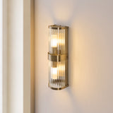 Endon Ridgeton IP44 2lt Wall Antique brass plate & clear ribbed glass