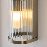 Endon Ridgeton IP44 2lt Wall Antique brass plate & clear ribbed glass