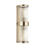 Endon Ridgeton IP44 2lt Wall Antique brass plate & clear ribbed glass