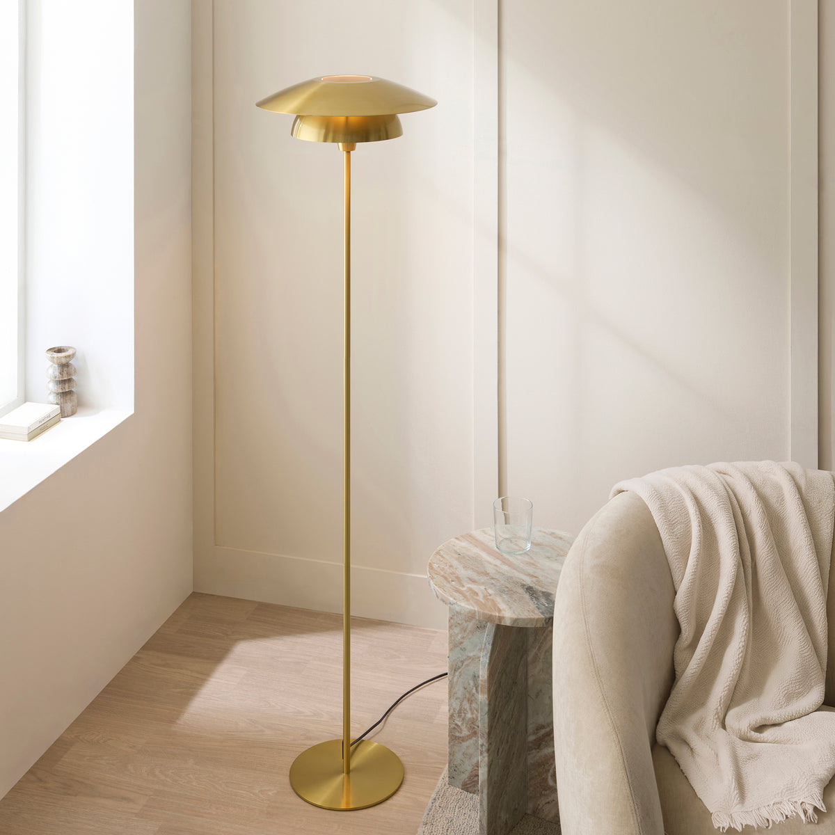 Endon Lyon Floor Satin brass plate