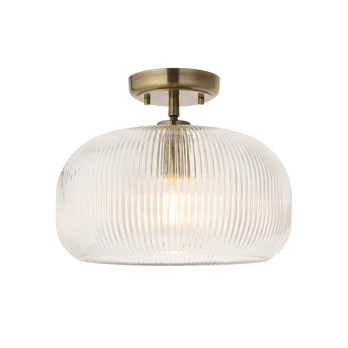 Endon Harborne Flush Antique brass plate & clear ribbed glass