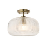 Endon Harborne Flush Antique brass plate & clear ribbed glass