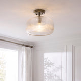 Endon Harborne Flush Antique brass plate & clear ribbed glass