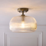Endon Harborne Flush Antique brass plate & clear ribbed glass